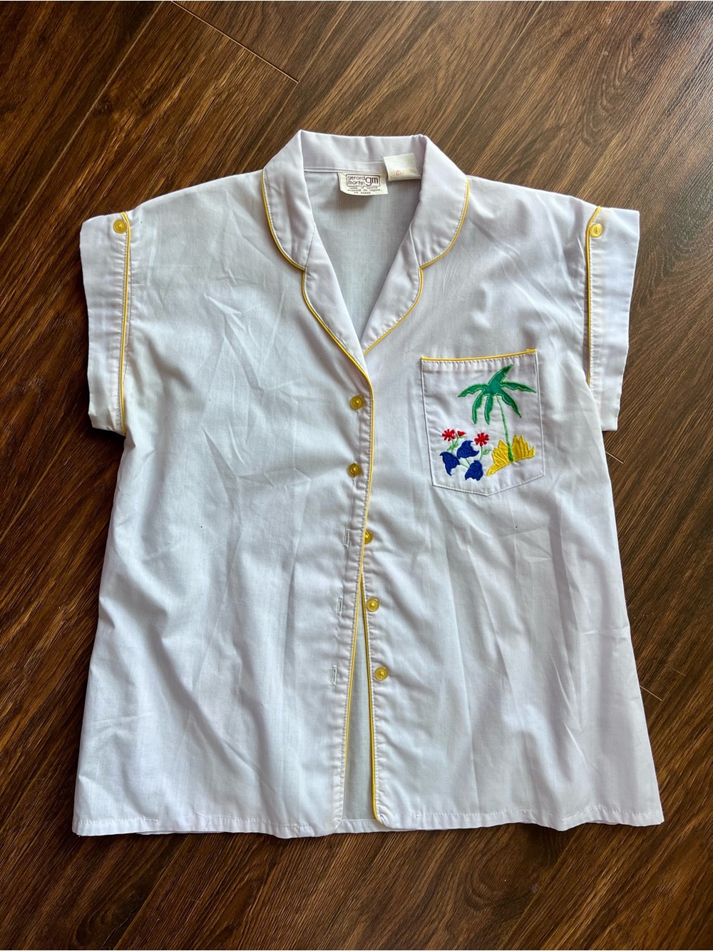 Vintage White Button-Down Shirt with Embroidered Pocket